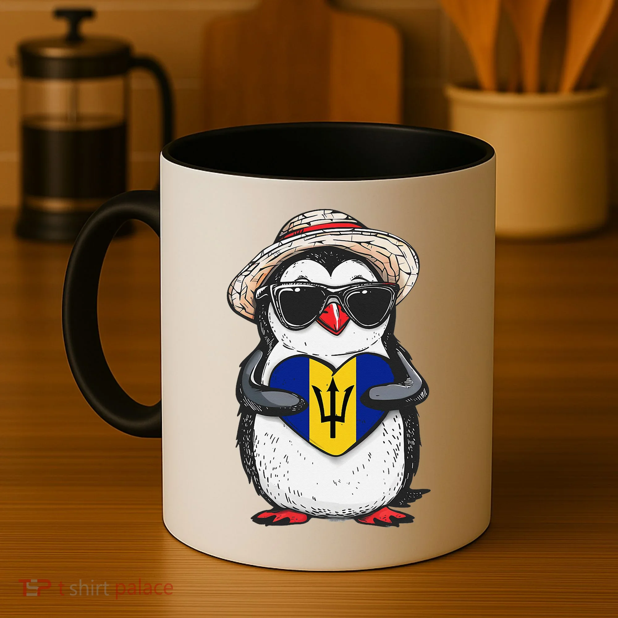 Bajan Pride Penguin Trident Heart Barbados Bajan Roots Coffee Mug
