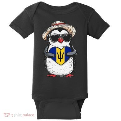 Bajan Pride Penguin Trident Heart Barbados Bajan Roots Baby Bodysuit