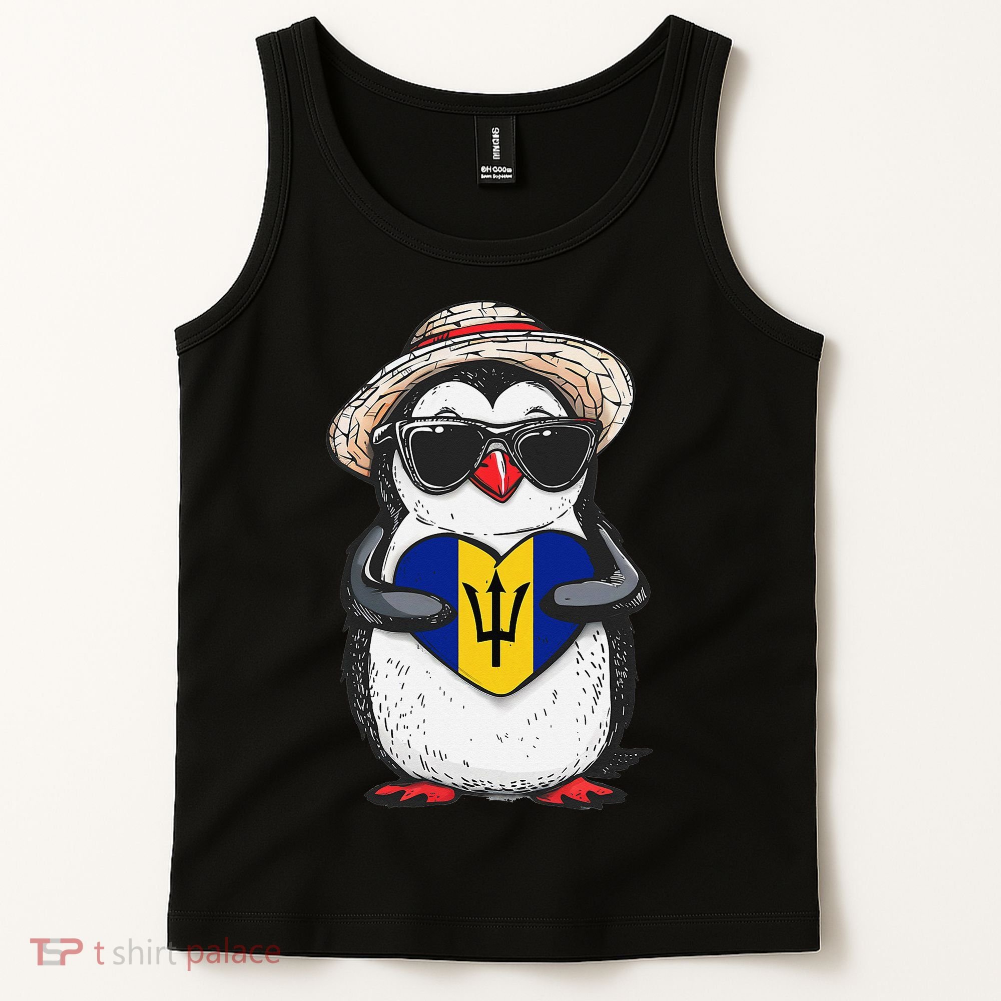 Bajan Pride Penguin Trident Heart Barbados Bajan Roots Tank Top
