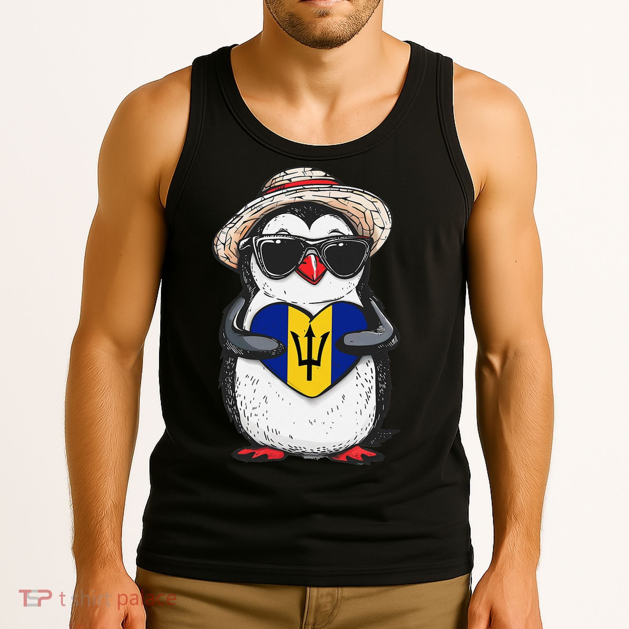 Bajan Pride Penguin Trident Heart Barbados Bajan Roots Tank Top