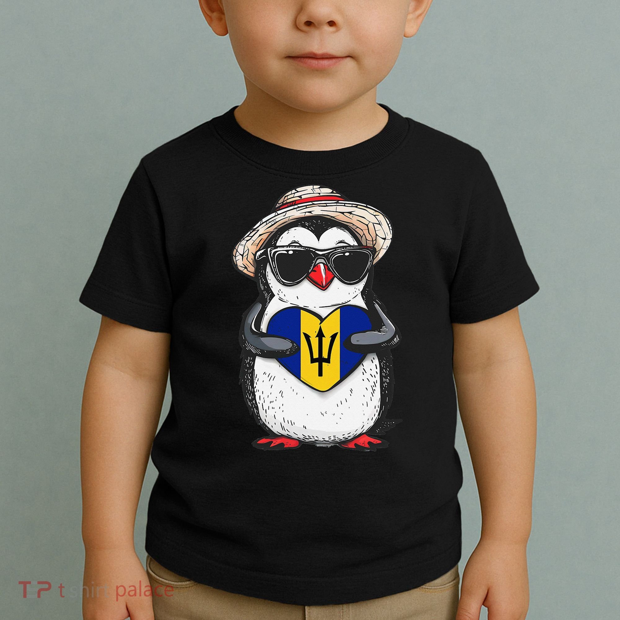 Bajan Pride Penguin Trident Heart Barbados Bajan Roots Toddler T-Shirt