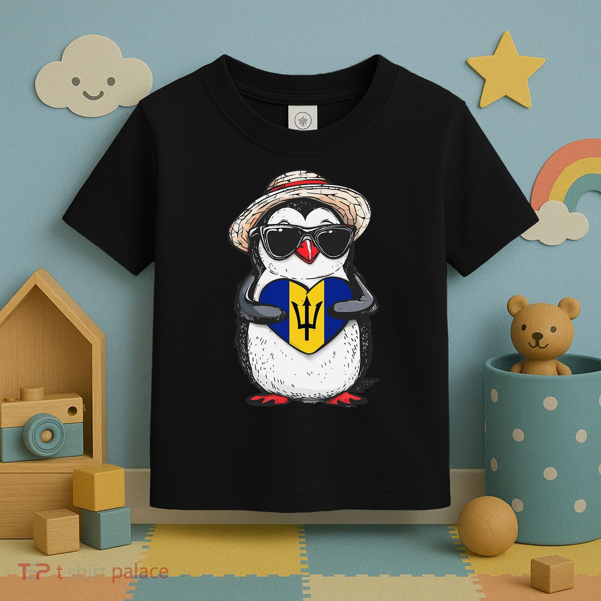 Bajan Pride Penguin Trident Heart Barbados Bajan Roots Toddler T-Shirt