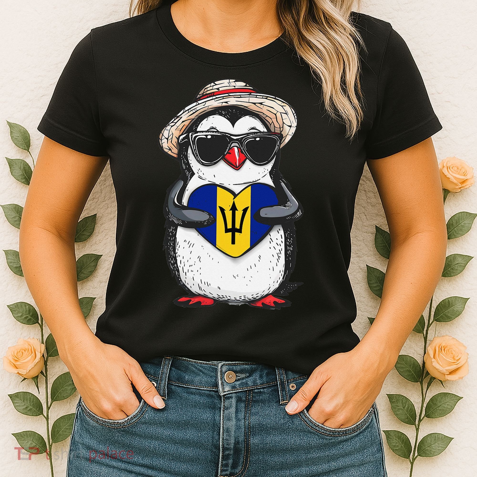 Bajan Pride Penguin Trident Heart Barbados Bajan Roots Women's T-Shirt