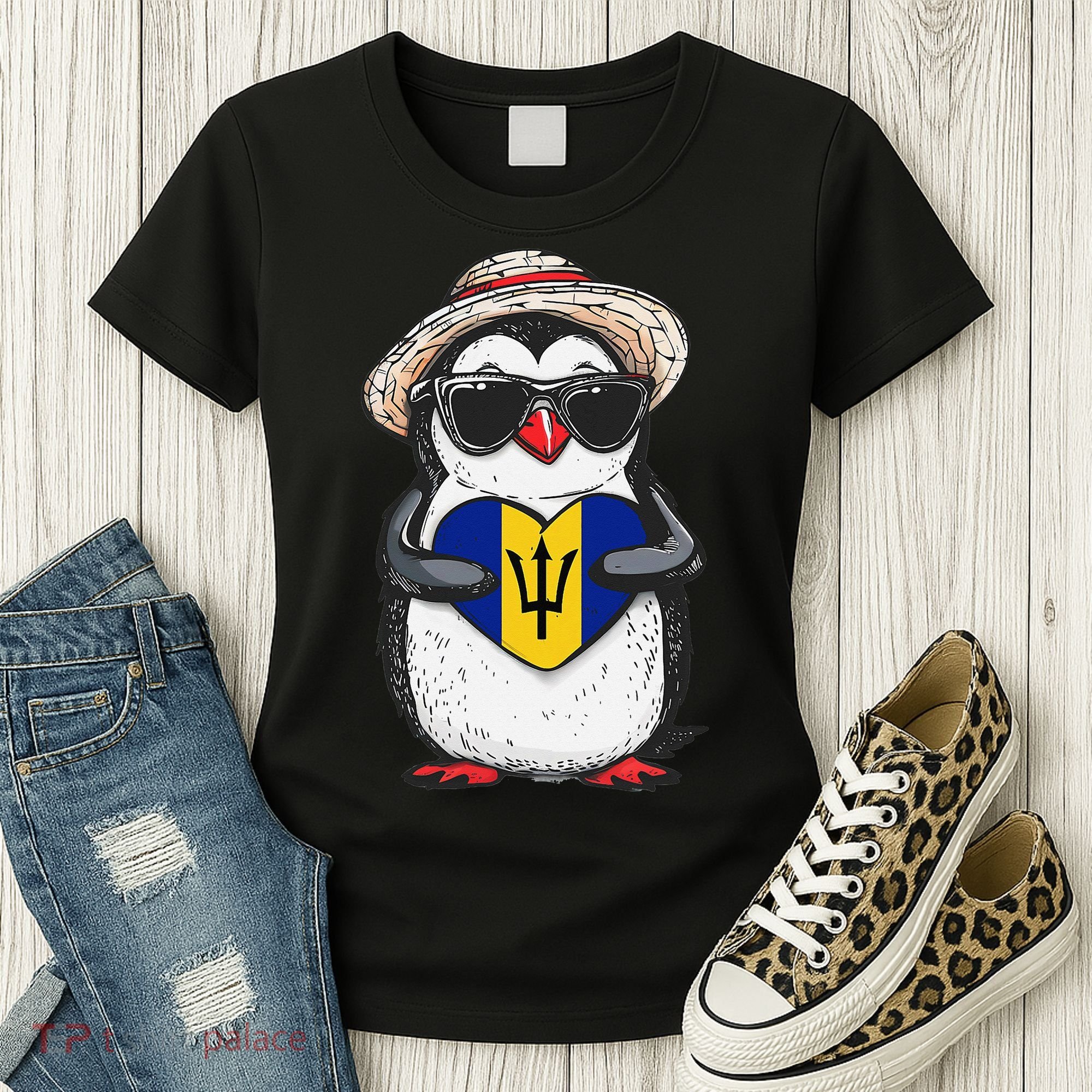 Bajan Pride Penguin Trident Heart Barbados Bajan Roots Women's T-Shirt