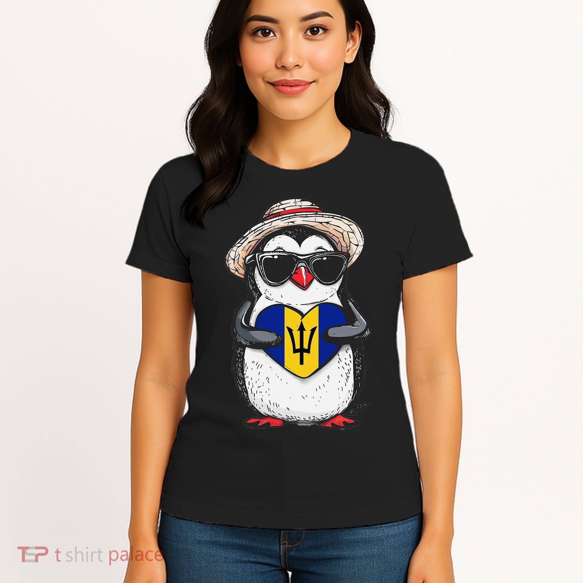 Bajan Pride Penguin Trident Heart Barbados Bajan Roots Women's T-Shirt