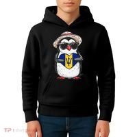 Bajan Pride Penguin Trident Heart Barbados Bajan Roots Kids Hoodie thumb 4