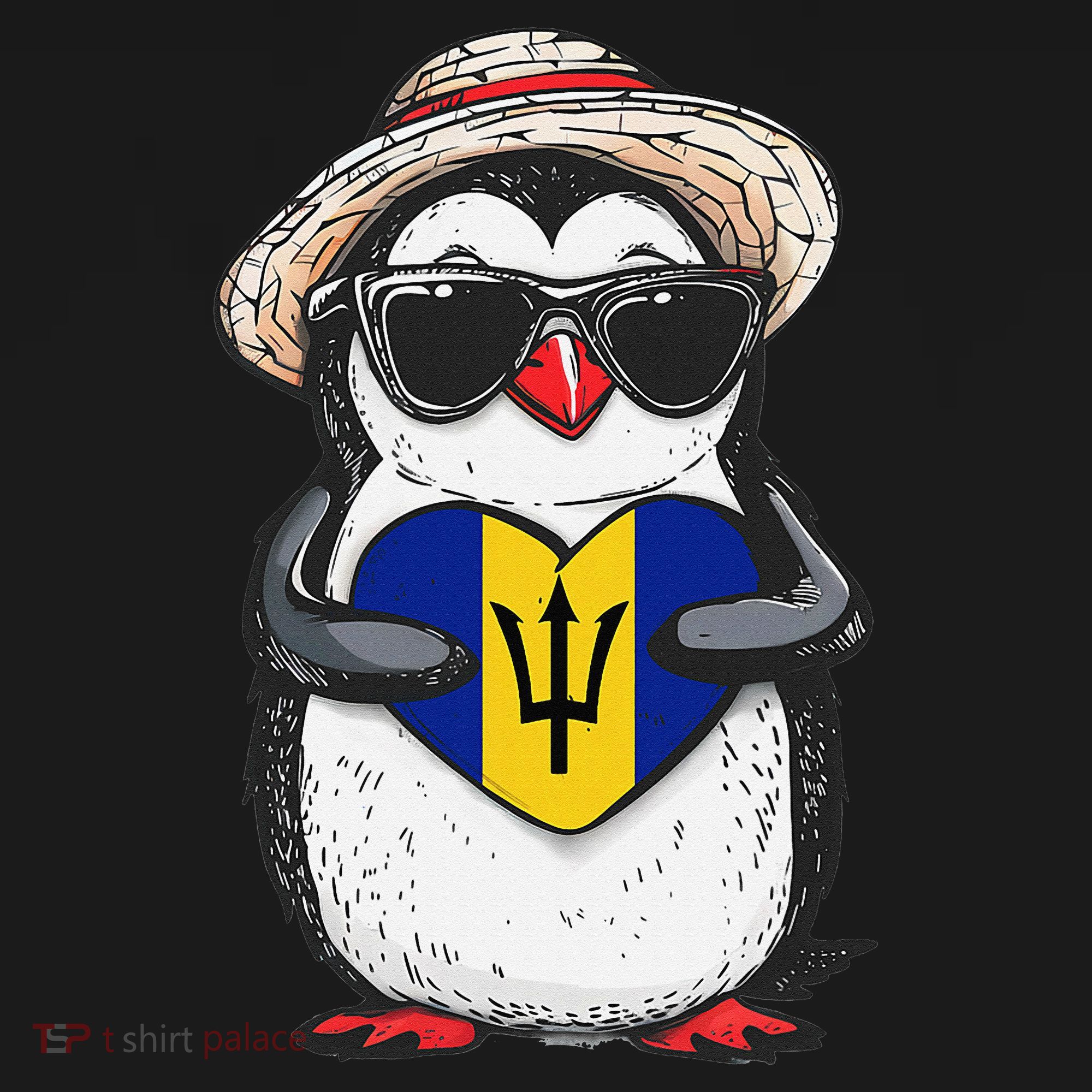 Bajan Pride Penguin Trident Heart Barbados Bajan Roots Kids Hoodie