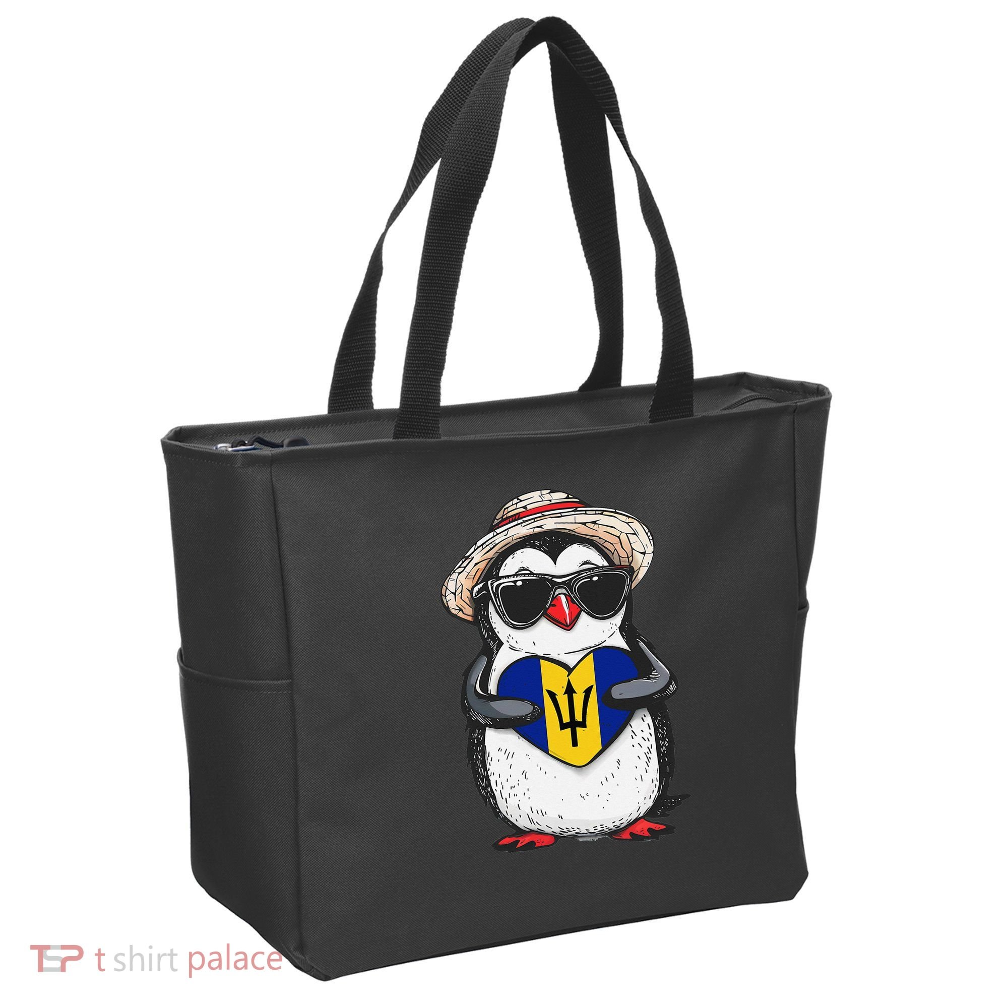Bajan Pride Penguin Trident Heart Barbados Bajan Roots Tote Bag
