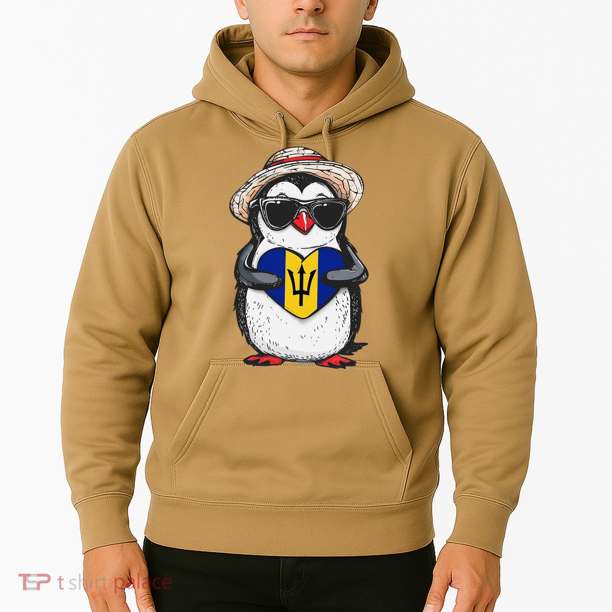 Bajan Pride Penguin Trident Heart Barbados Bajan Roots Hoodie