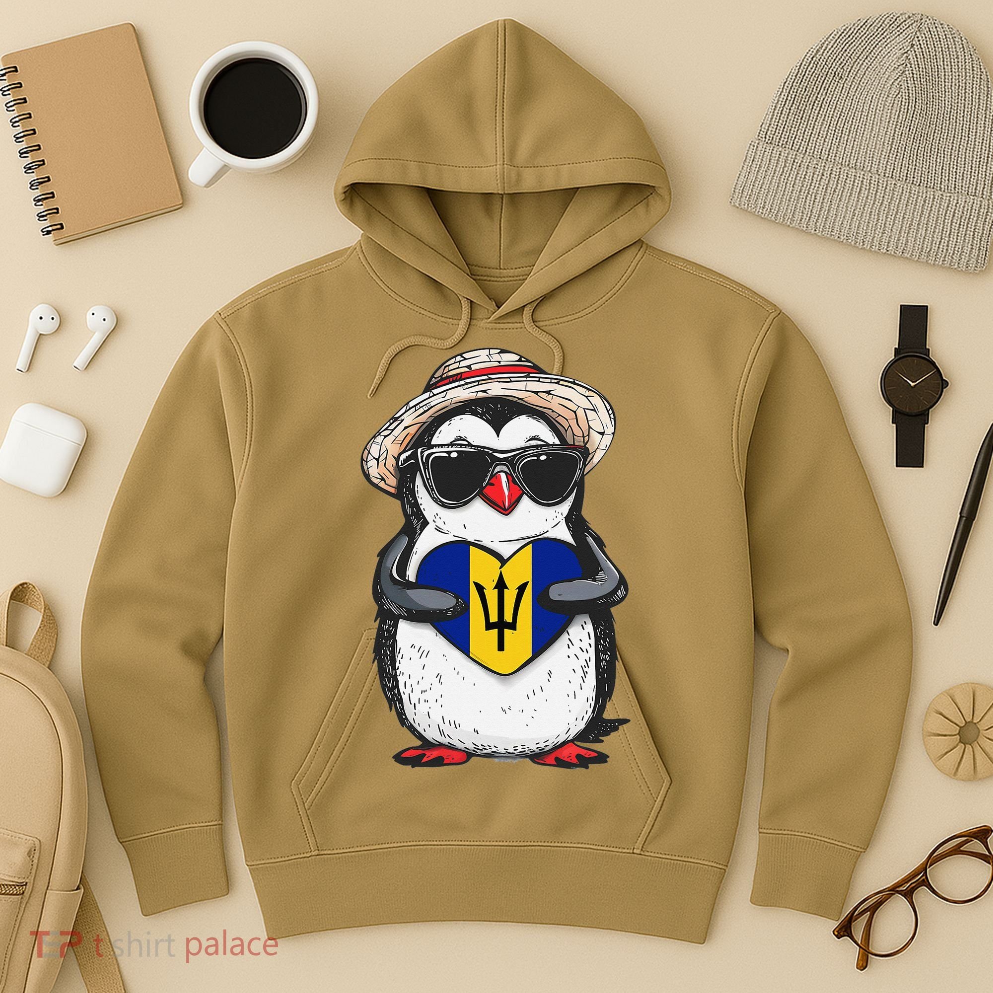 Bajan Pride Penguin Trident Heart Barbados Bajan Roots Hoodie