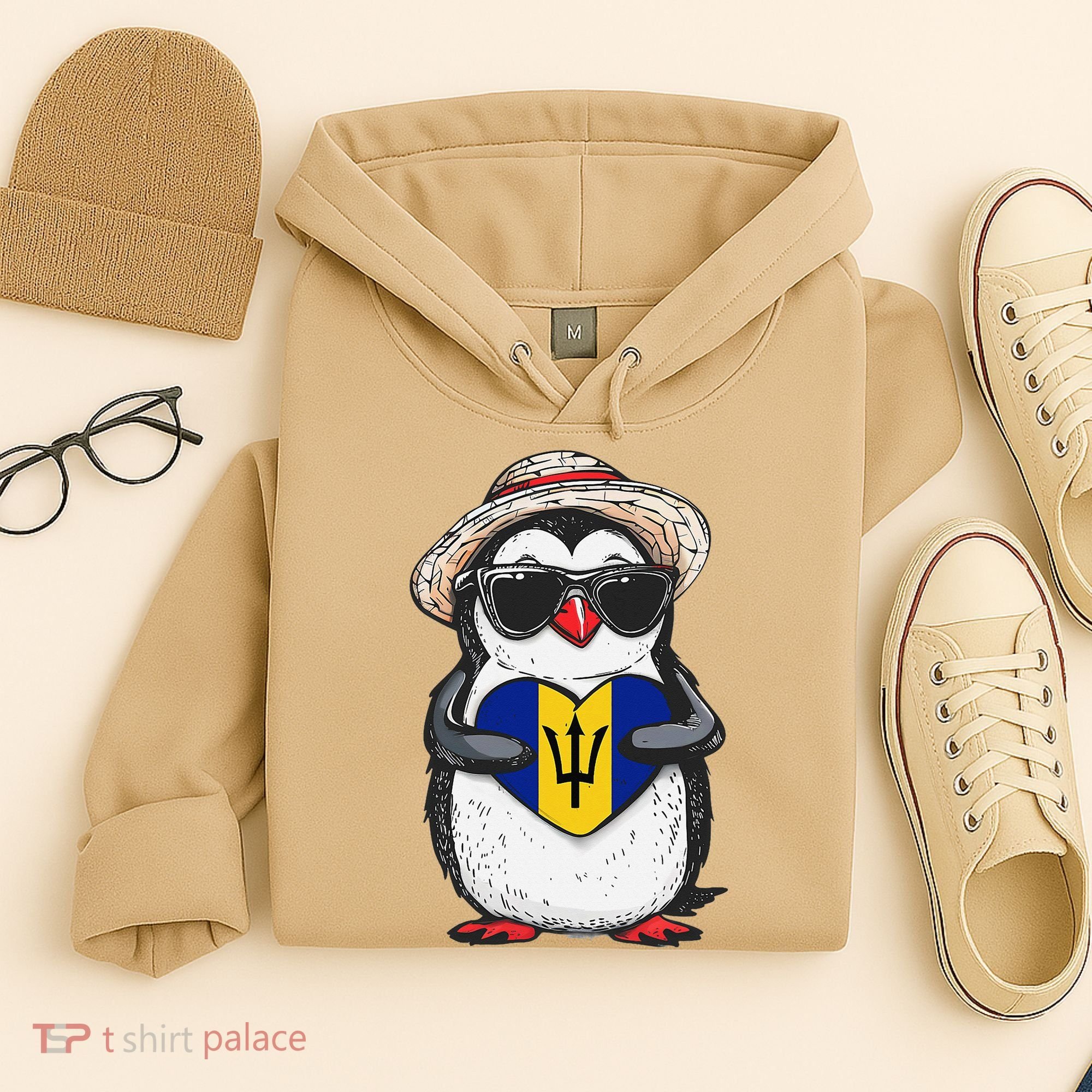 Bajan Pride Penguin Trident Heart Barbados Bajan Roots Hoodie