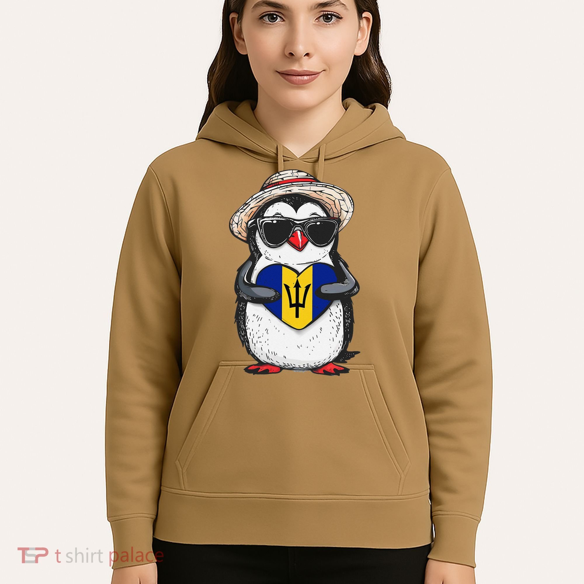 Bajan Pride Penguin Trident Heart Barbados Bajan Roots Hoodie