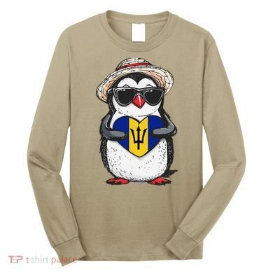 Bajan Pride Penguin Trident Heart Barbados Bajan Roots Long Sleeve Shirt