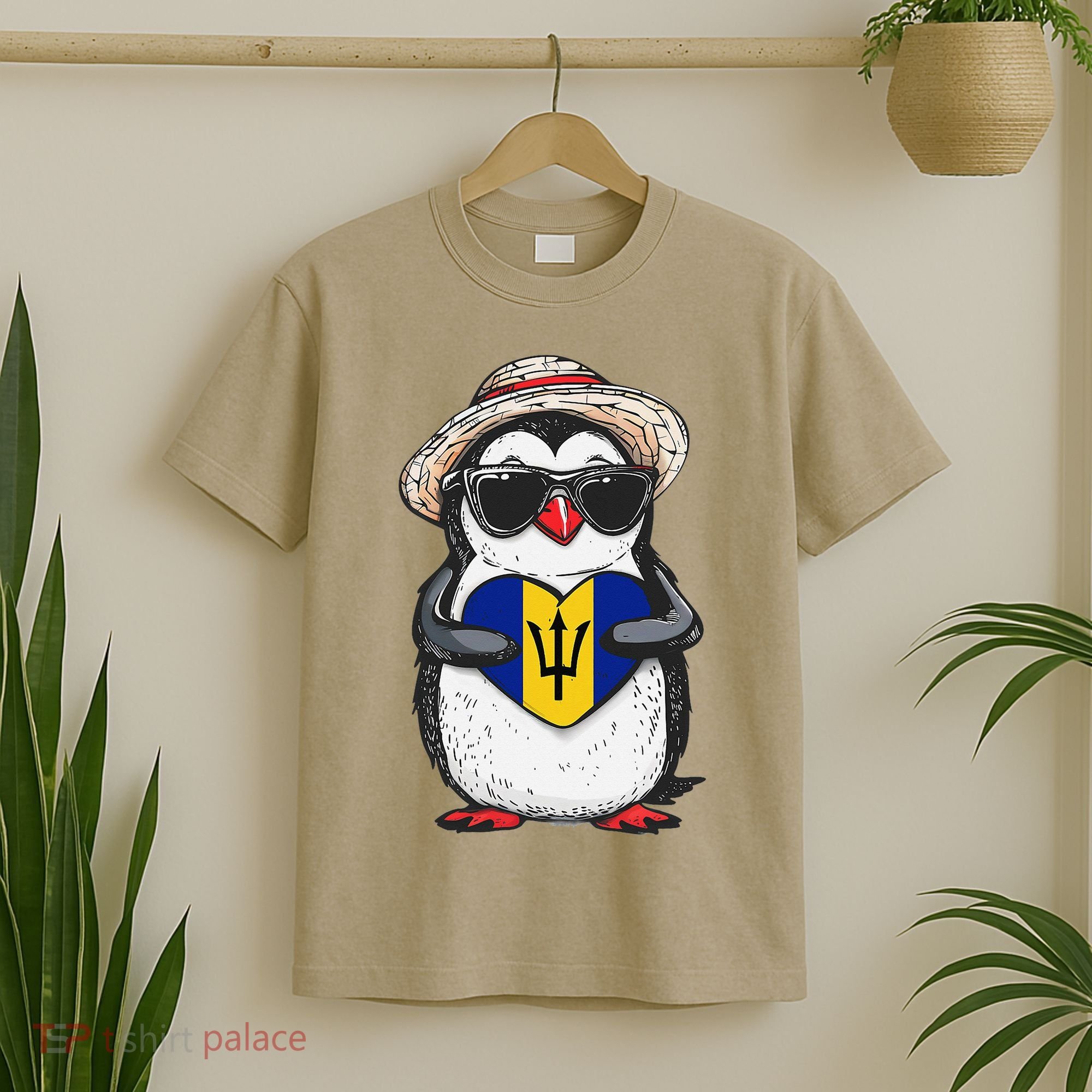 Bajan Pride Penguin Trident Heart Barbados Bajan Roots T-Shirt