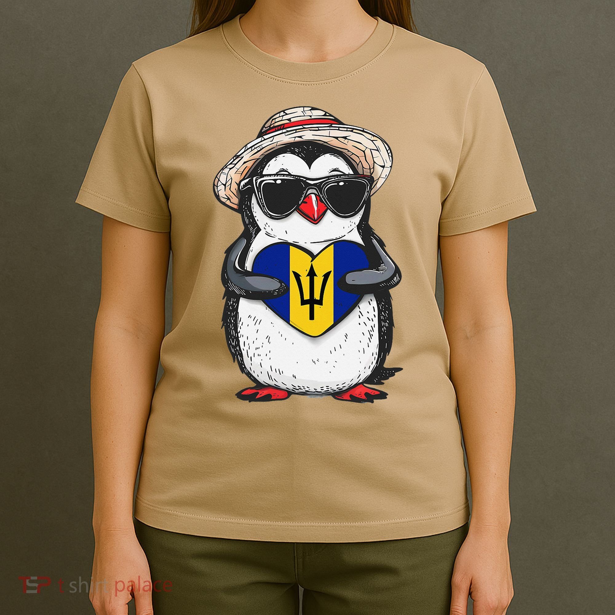 Bajan Pride Penguin Trident Heart Barbados Bajan Roots T-Shirt