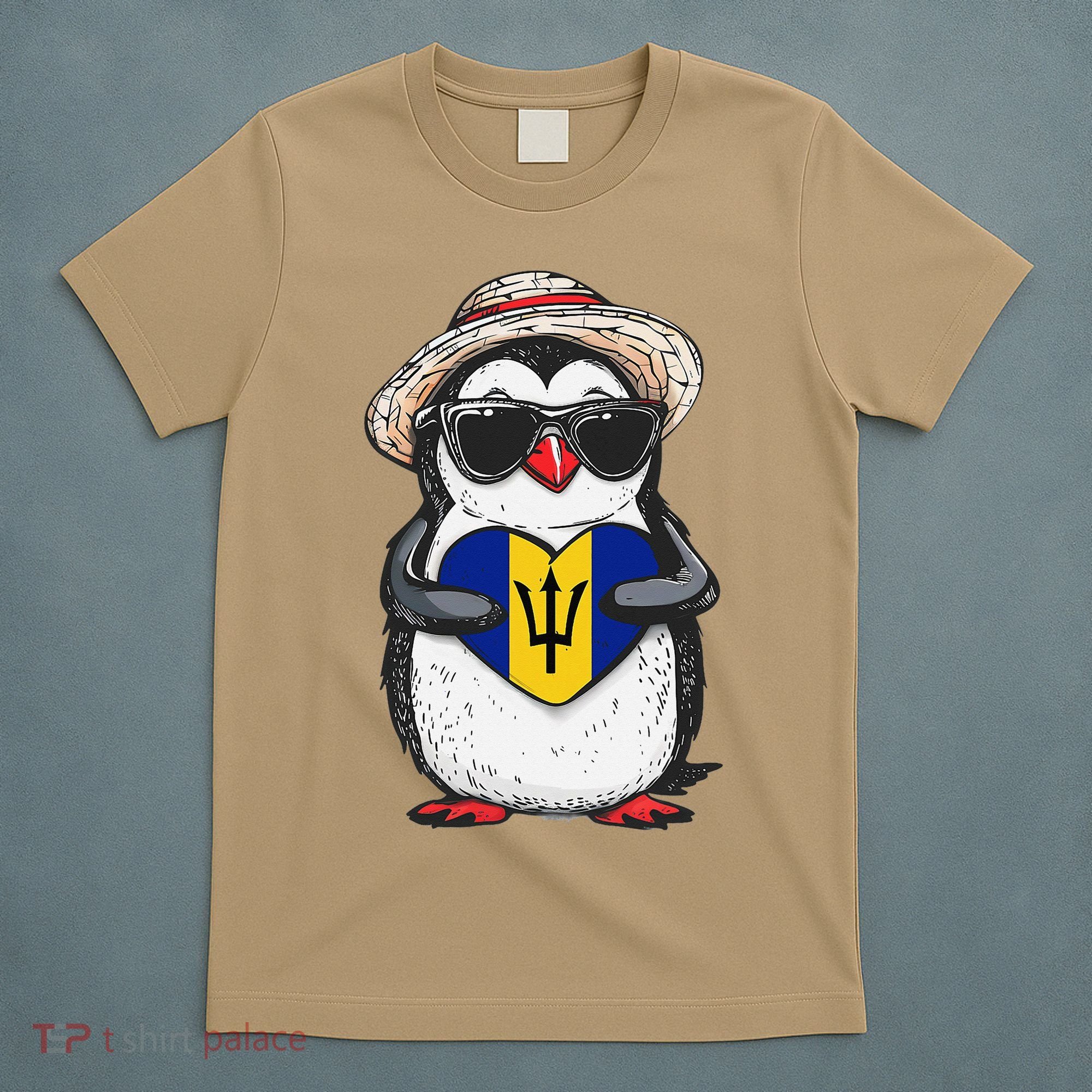 Bajan Pride Penguin Trident Heart Barbados Bajan Roots T-Shirt