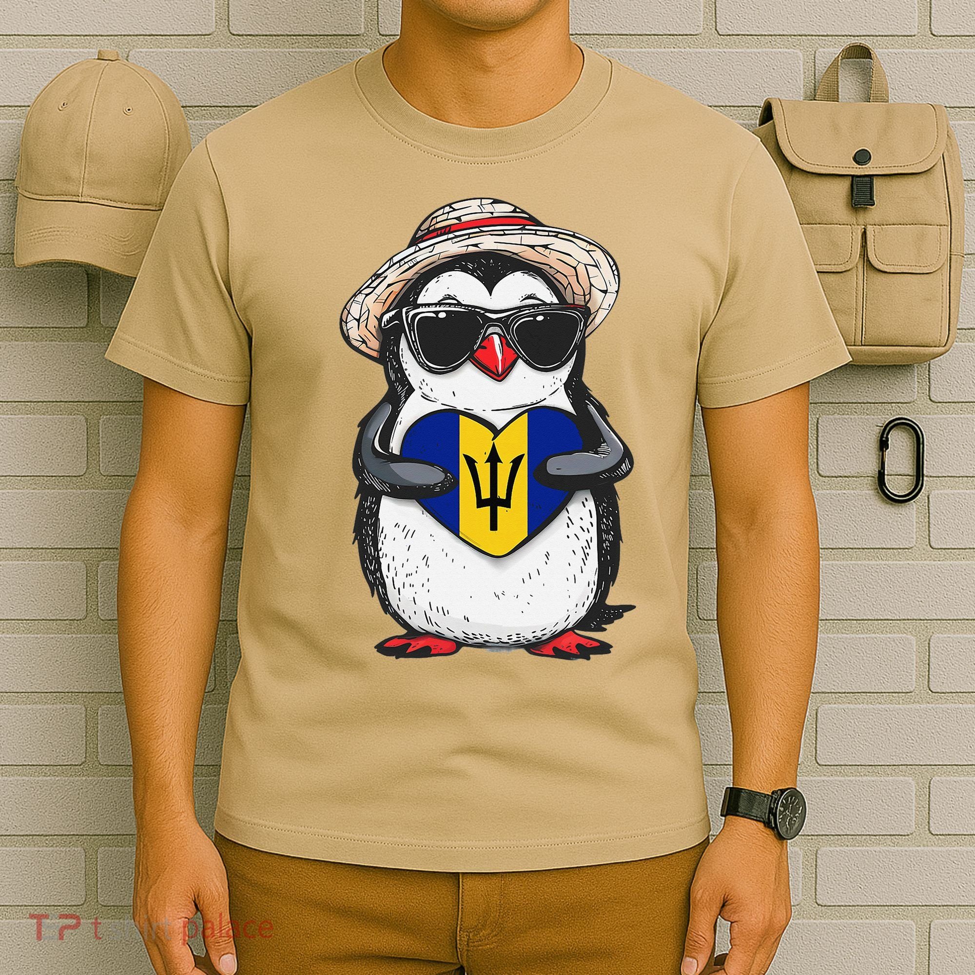 Bajan Pride Penguin Trident Heart Barbados Bajan Roots T-Shirt