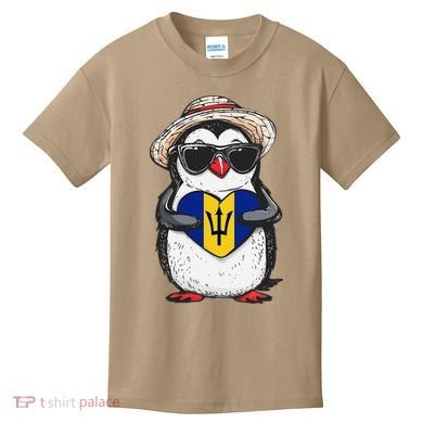 Bajan Pride Penguin Trident Heart Barbados Bajan Roots Kids T-Shirt