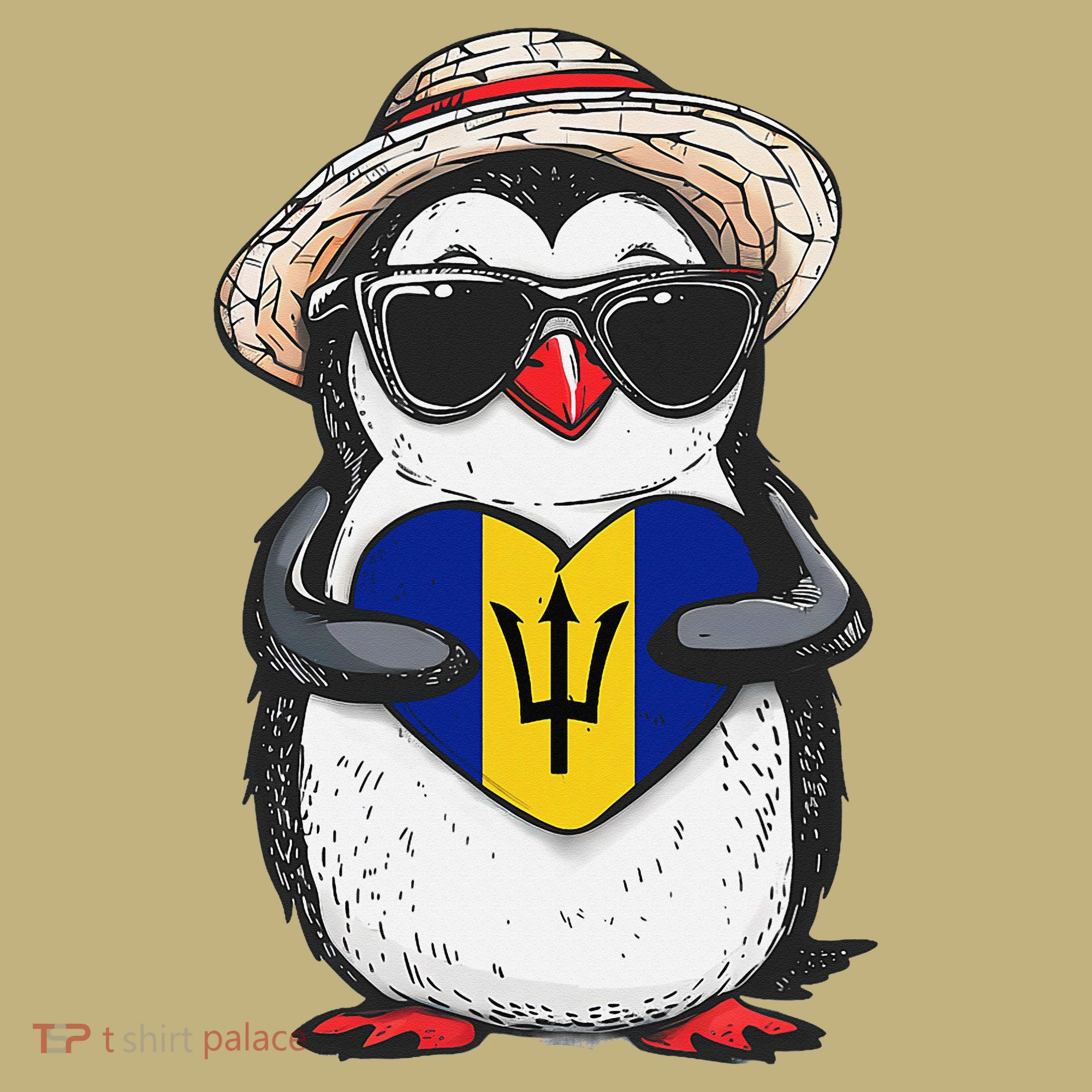 Bajan Pride Penguin Trident Heart Barbados Bajan Roots Kids T-Shirt