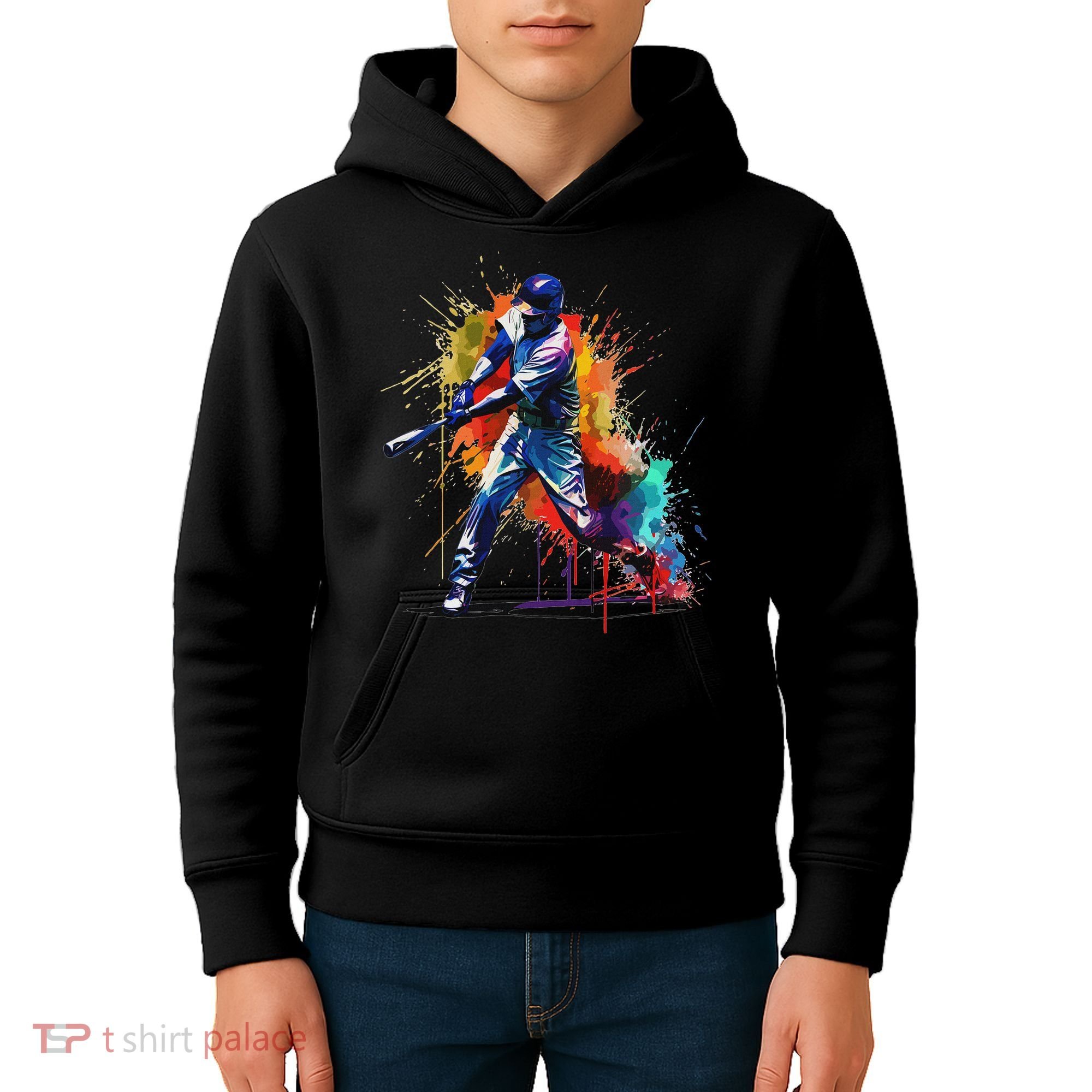 Baseball Player Paint Splash Kids Hoodie