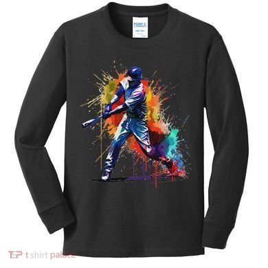 Baseball Player Paint Splash Kids Long Sleeve Shirt