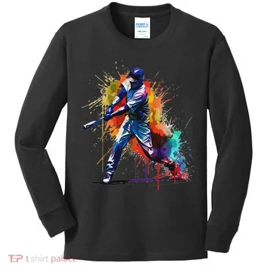 Baseball Player Paint Splash Kids Long Sleeve Shirt