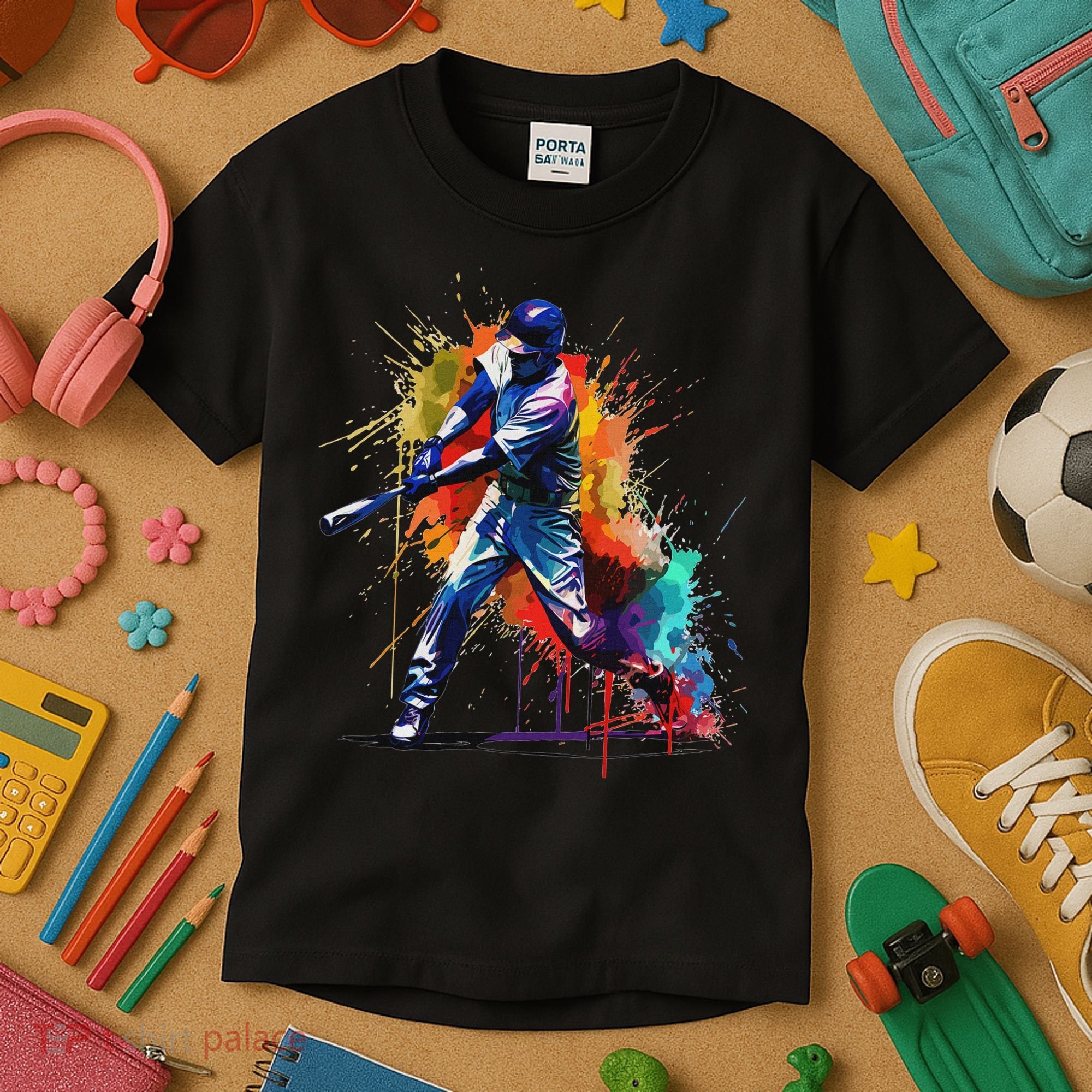 Baseball Player Paint Splash Kids T-Shirt