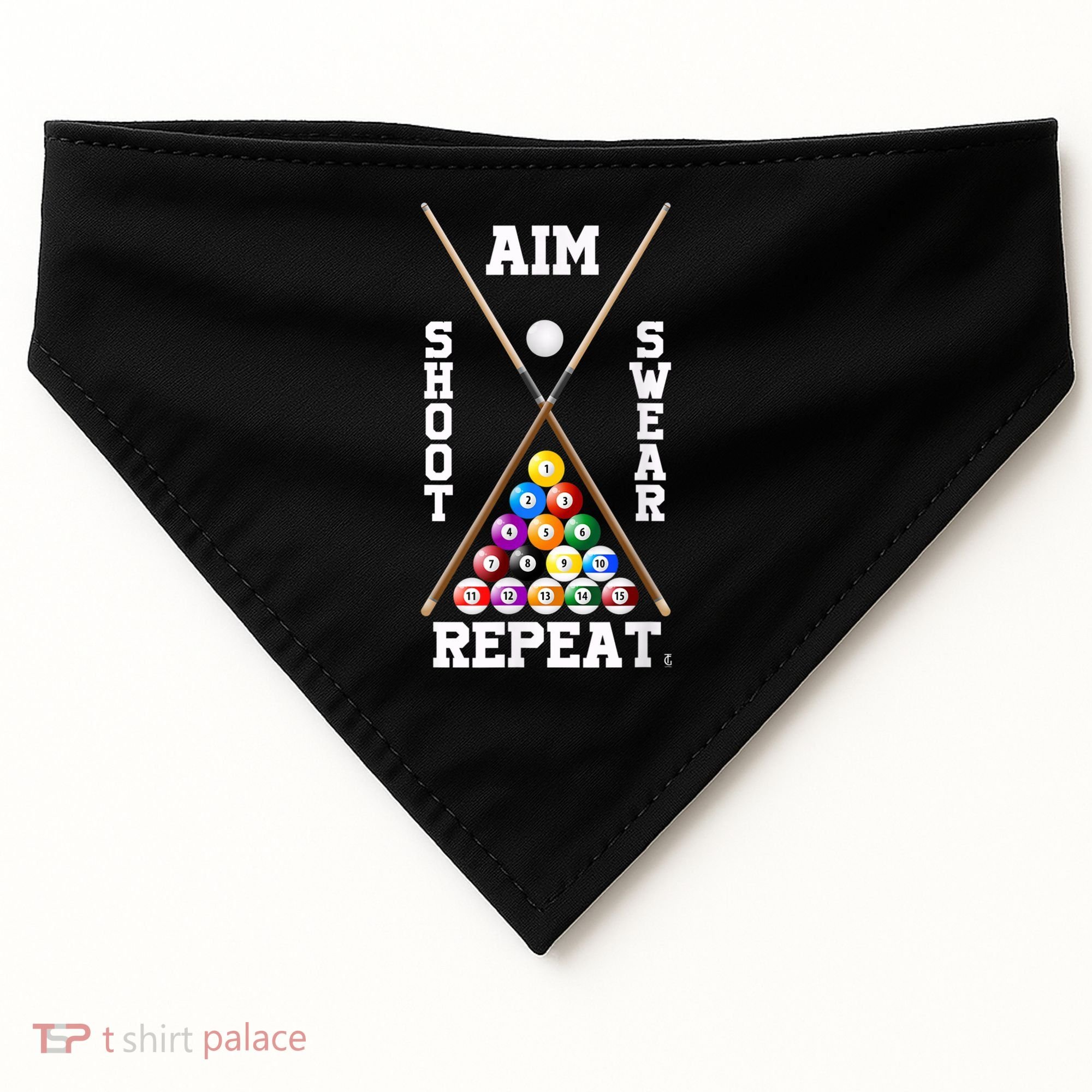 Billiard Pool Player Play Sport Aim Shoot Swear Repeat USA-Made Doggie Bandana