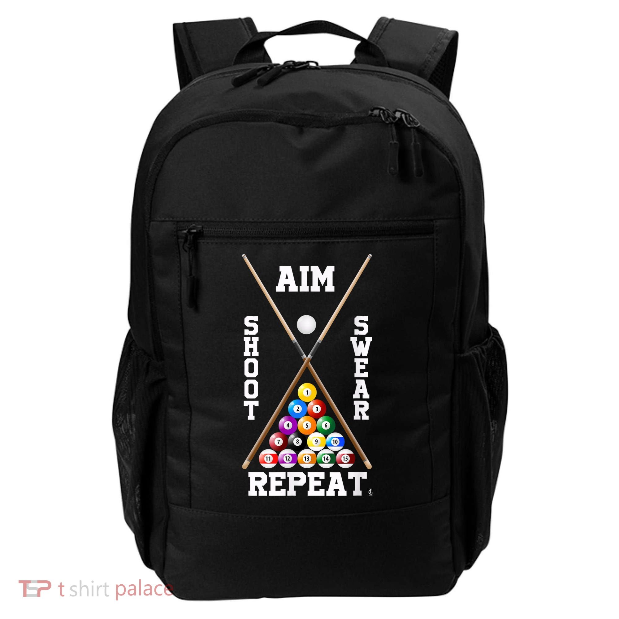 Billiard Pool Player Play Sport Aim Shoot Swear Repeat Backpack