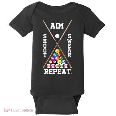 Billiard Pool Player Play Sport Aim Shoot Swear Repeat Baby Bodysuit