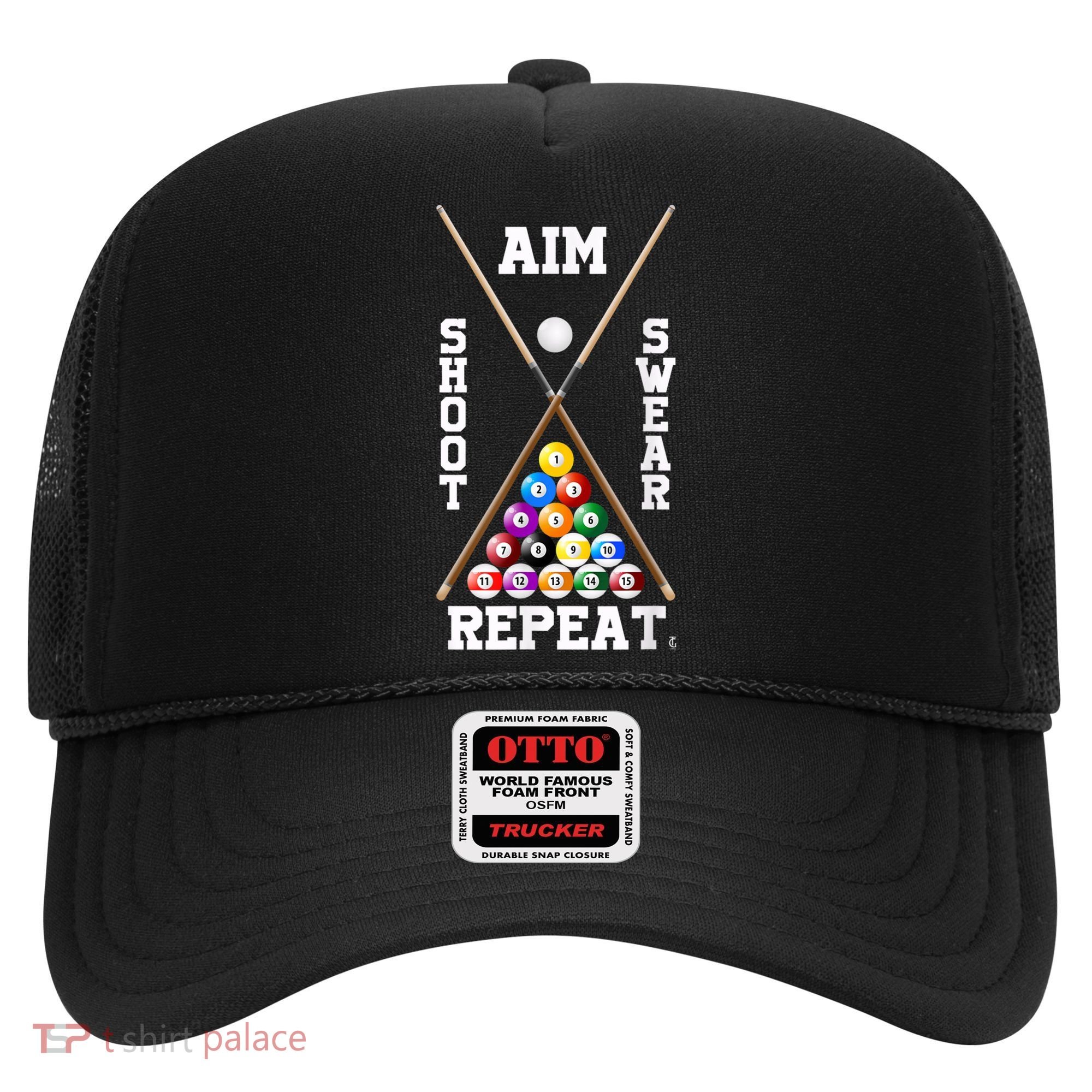 Billiard Pool Player Play Sport Aim Shoot Swear Repeat Hat