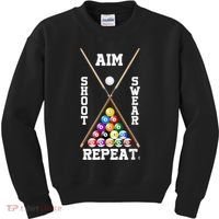 Billiard Pool Player Play Sport Aim Shoot Swear Repeat Kids Sweatshirt thumb 0