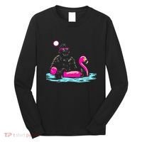 Bigfoot Pool Party Flamingo Funny Sasquatch Pink Float Long Sleeve Shirt thumb 0