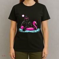 Bigfoot Pool Party Flamingo Funny Sasquatch Pink Float T-Shirt thumb 4