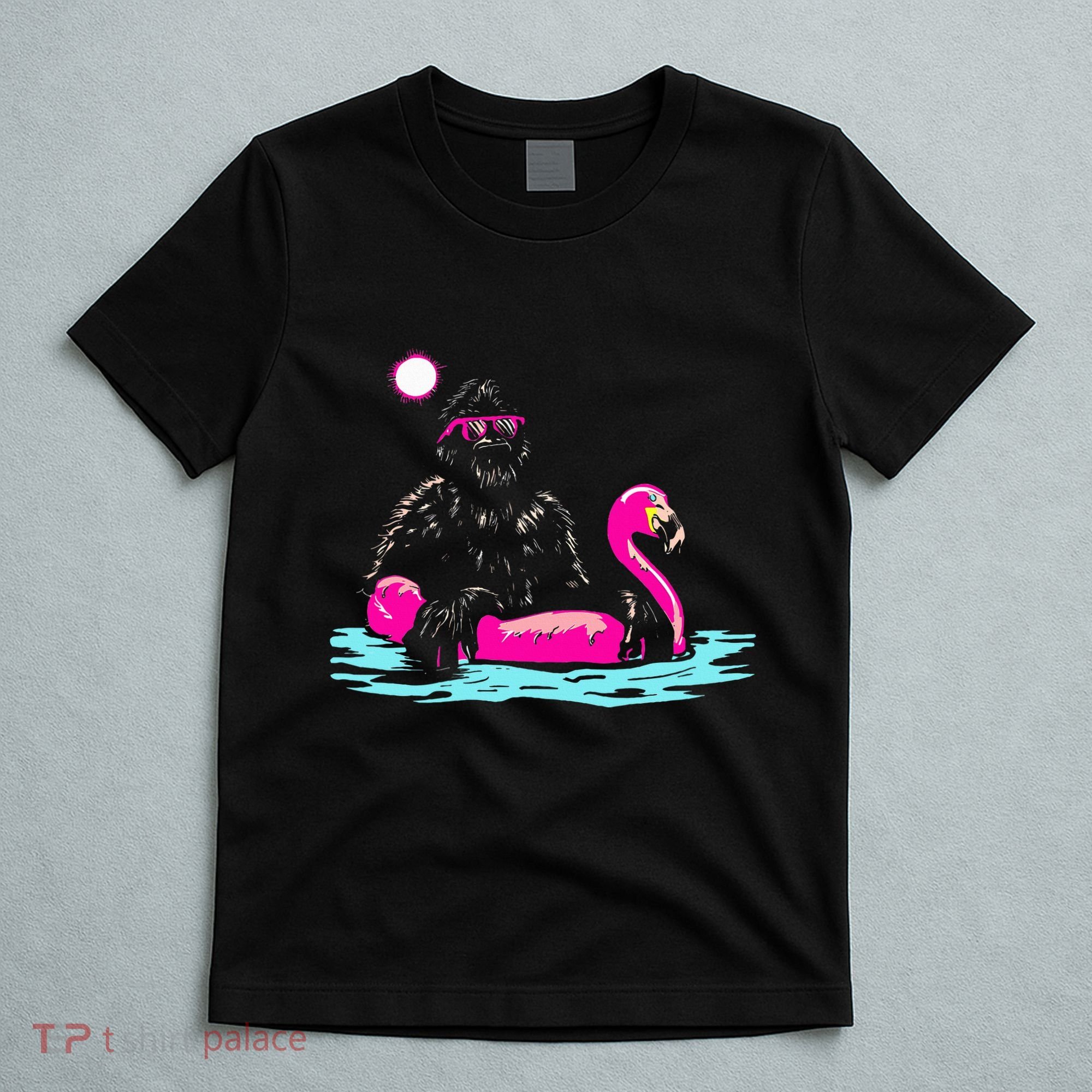 Bigfoot Pool Party Flamingo Funny Sasquatch Pink Float T-Shirt