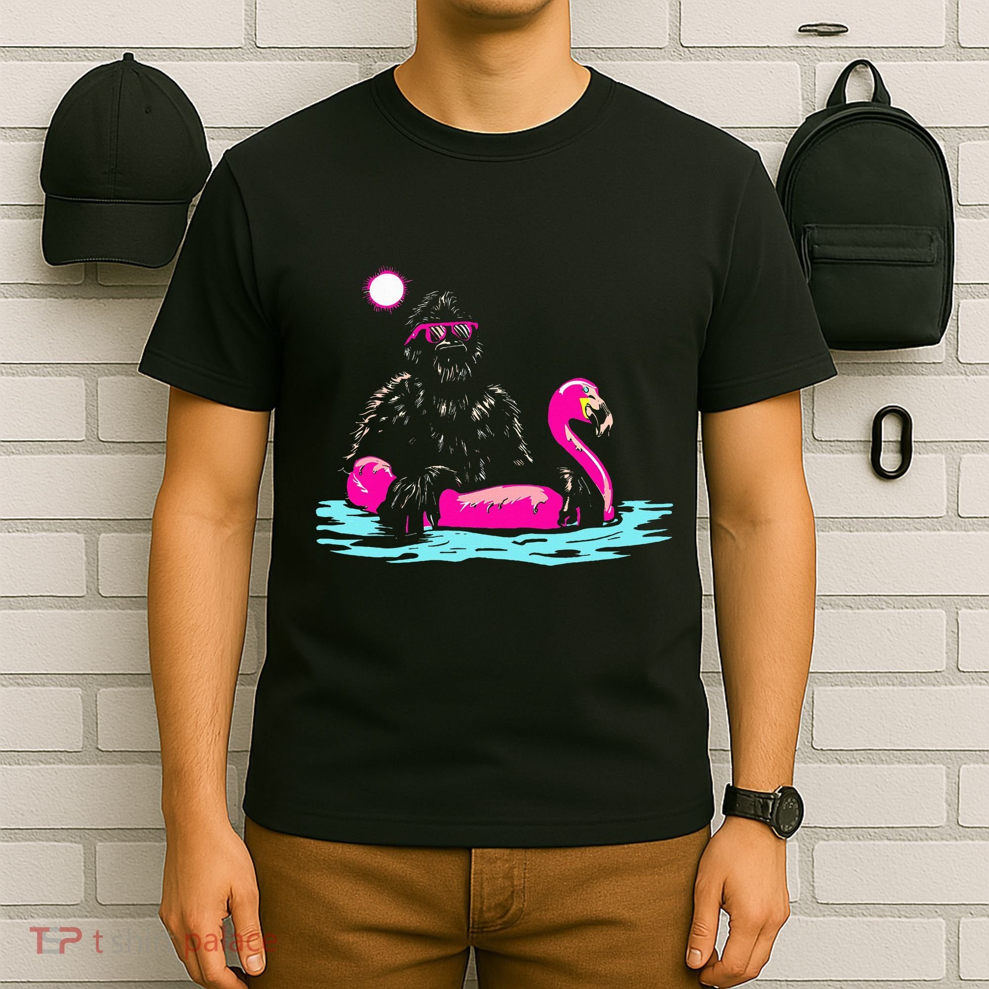 Bigfoot Pool Party Flamingo Funny Sasquatch Pink Float T-Shirt