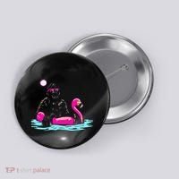 Bigfoot Pool Party Flamingo Funny Sasquatch Pink Float Button thumb 0