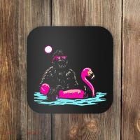 Bigfoot Pool Party Flamingo Funny Sasquatch Pink Float Coaster thumb 0