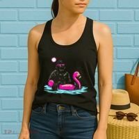 Bigfoot Pool Party Flamingo Funny Sasquatch Pink Float Women's Tank Top thumb 2