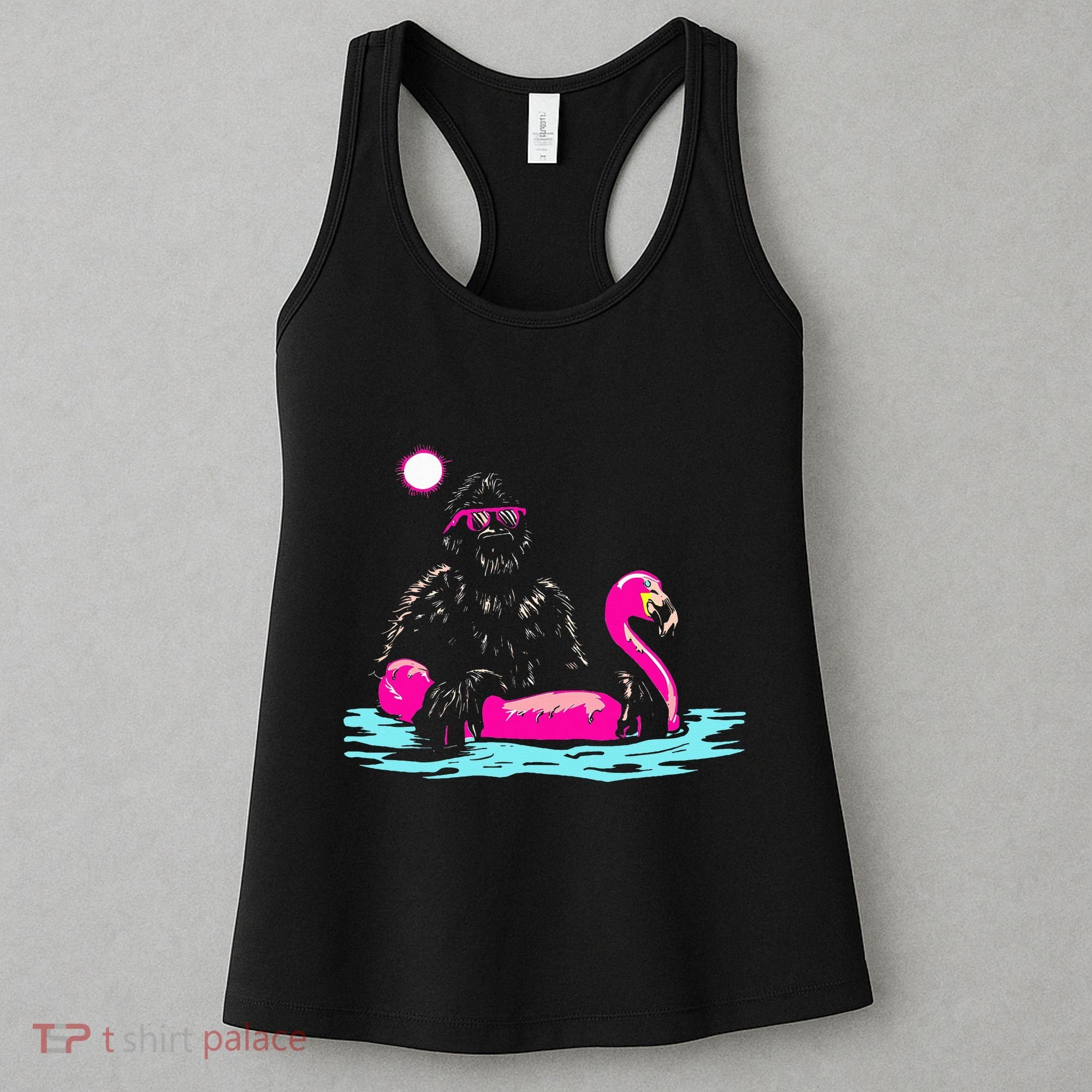 Bigfoot Pool Party Flamingo Funny Sasquatch Pink Float Women's Tank Top