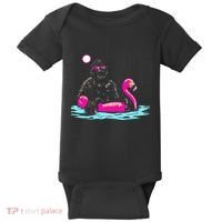 Bigfoot Pool Party Flamingo Funny Sasquatch Pink Float Baby Bodysuit thumb 0