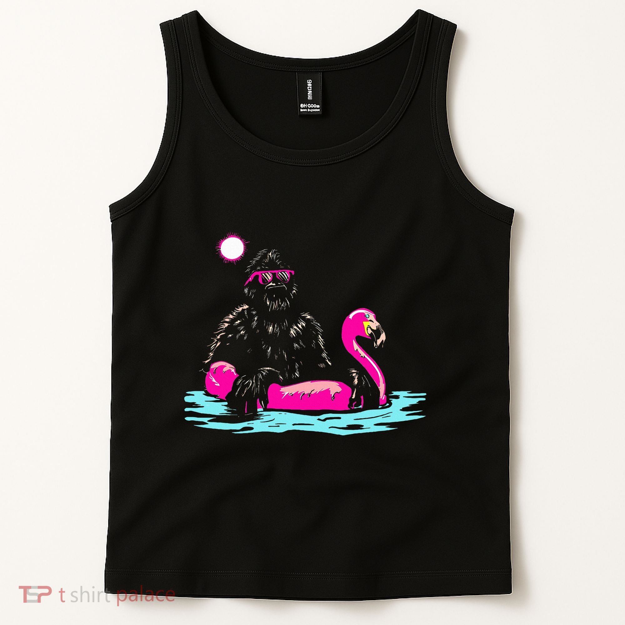 Bigfoot Pool Party Flamingo Funny Sasquatch Pink Float Tank Top