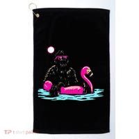 Bigfoot Pool Party Flamingo Funny Sasquatch Pink Float Golf Towel thumb 0