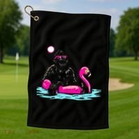 Bigfoot Pool Party Flamingo Funny Sasquatch Pink Float Golf Towel thumb 1
