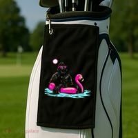 Bigfoot Pool Party Flamingo Funny Sasquatch Pink Float Golf Towel thumb 2