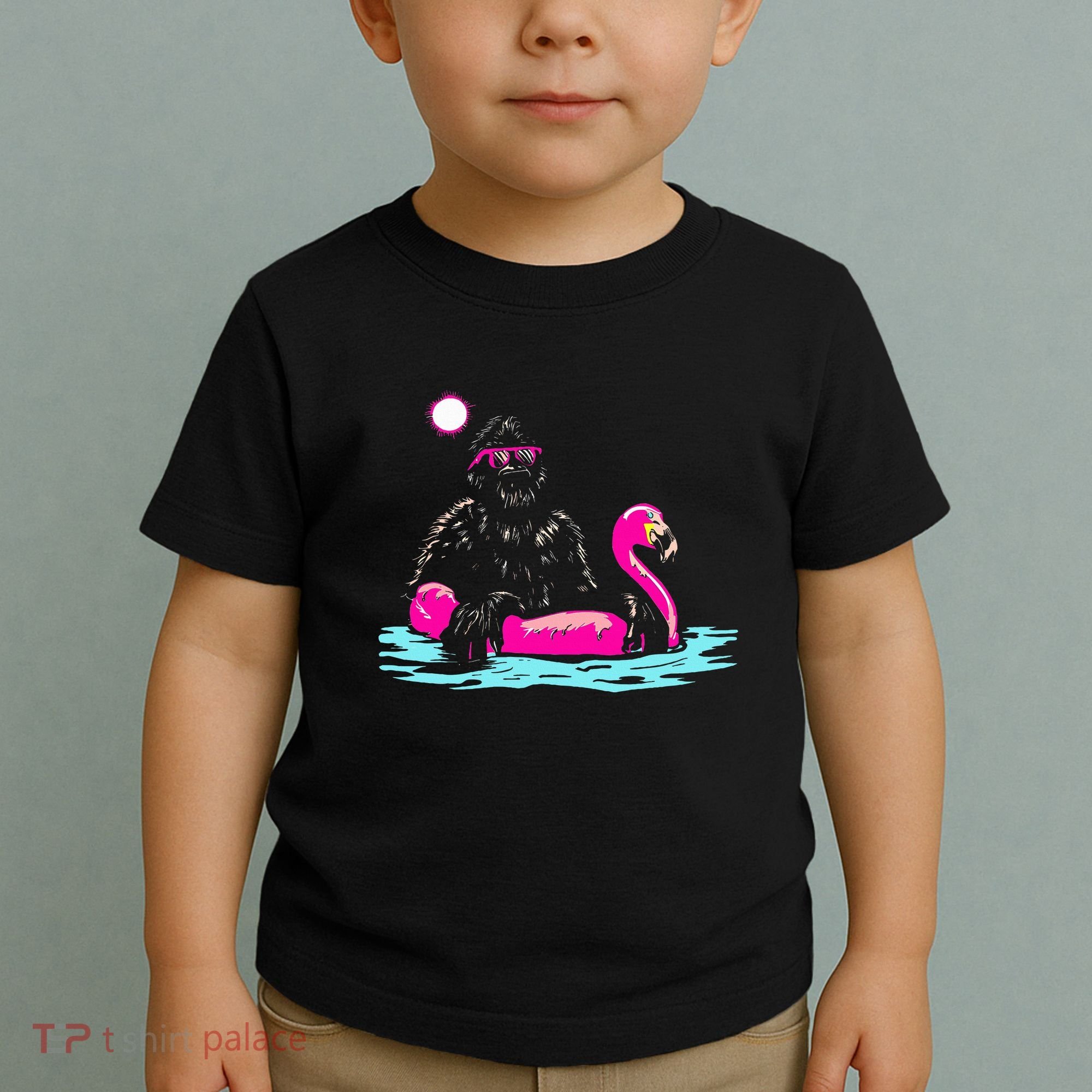 Bigfoot Pool Party Flamingo Funny Sasquatch Pink Float Toddler T-Shirt