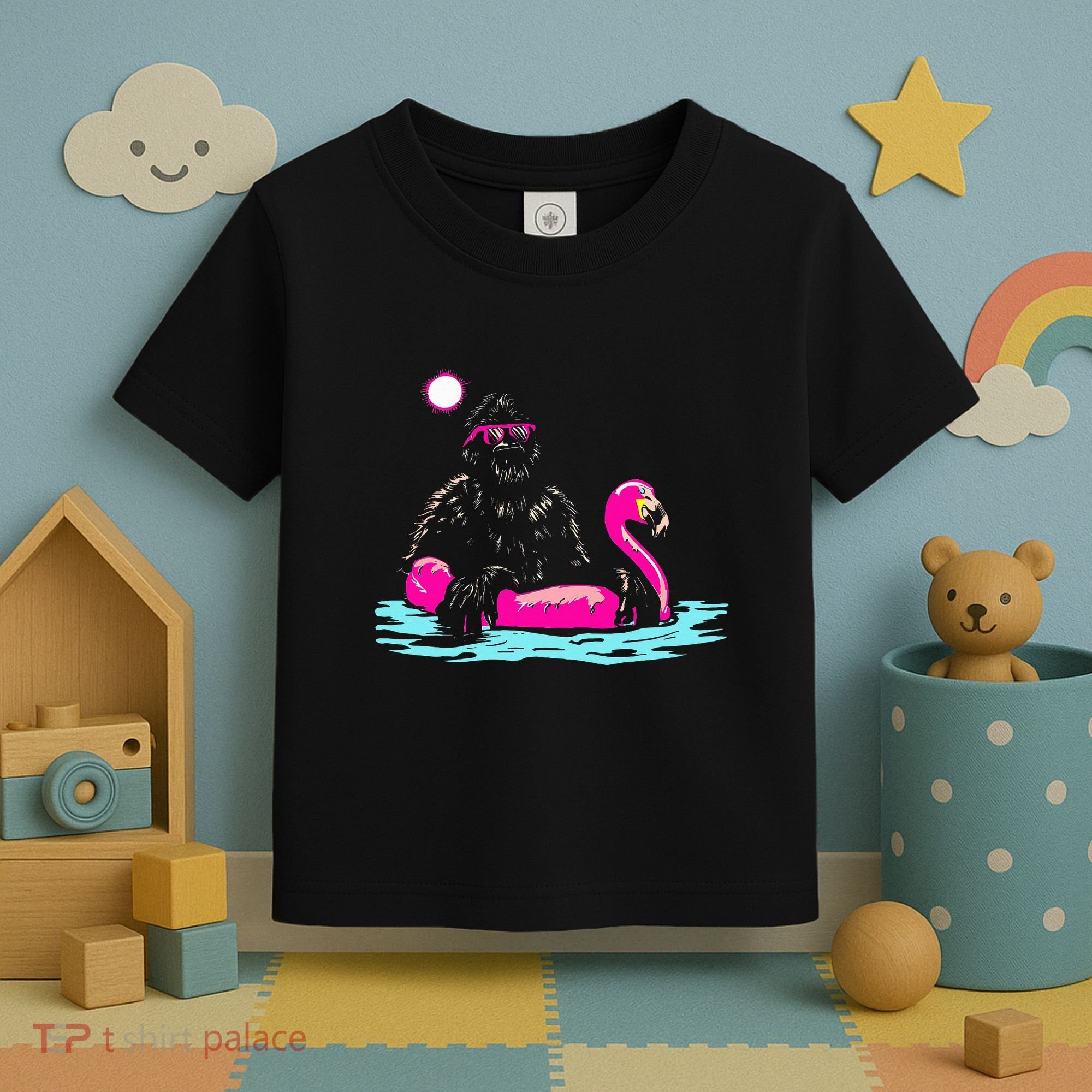 Bigfoot Pool Party Flamingo Funny Sasquatch Pink Float Toddler T-Shirt