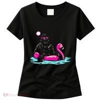 Bigfoot Pool Party Flamingo Funny Sasquatch Pink Float Women's T-Shirt thumb 0