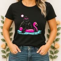 Bigfoot Pool Party Flamingo Funny Sasquatch Pink Float Women's T-Shirt thumb 2