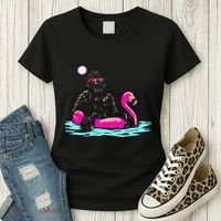Bigfoot Pool Party Flamingo Funny Sasquatch Pink Float Women's T-Shirt thumb 3